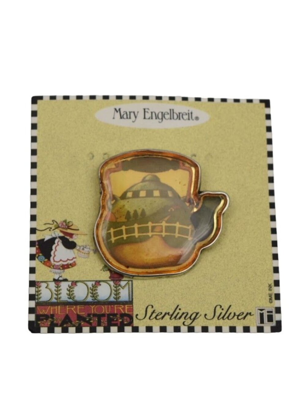 Mary Engelbreit Sterling Silver Teapot Brooch Pin Cottagecore New Old Stock